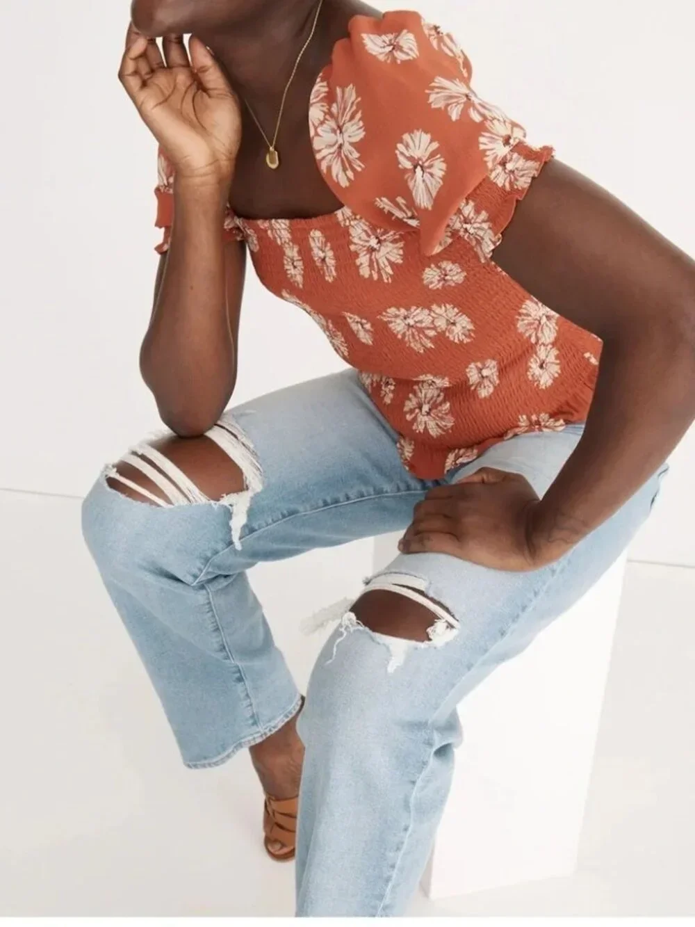 Madewell | Georgette Lucie Puff-Sleeve Smocked Bodice Top